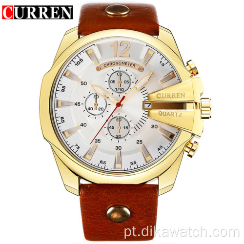 CURREN Watch 8176 Sport Chronograph Relógios masculinos de couro Top Band Relógio de pulso Big Dial Relógio de quartzo Relojes luminosos à prova d&#39;água